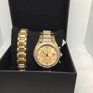 Citizen Eco-Drive Corso Men's Gold Crystal Chronograph Watch Set 42MM CA0752-66P